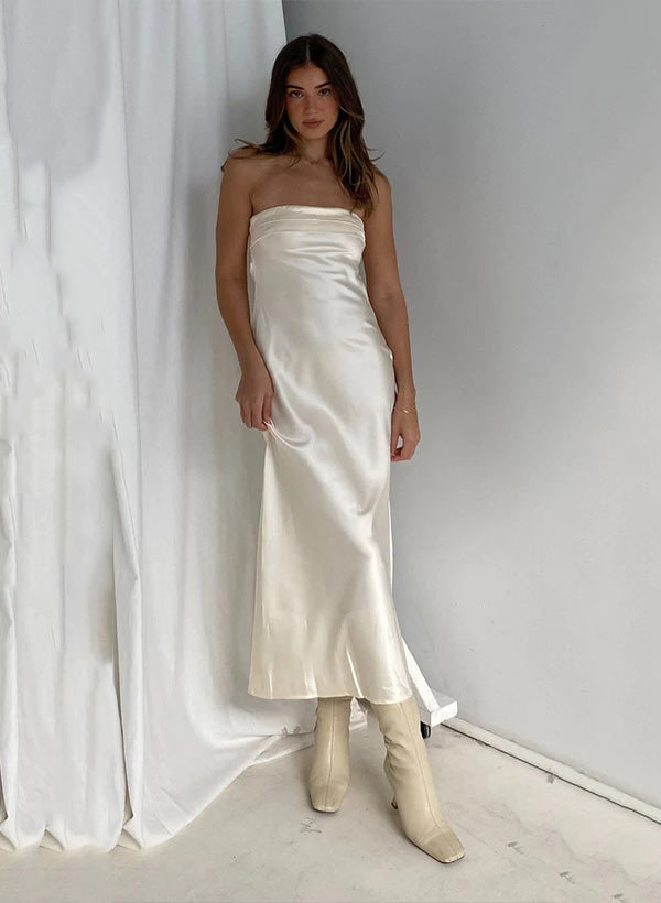 Strapless Sleeveless Ankle-Length Charmeuse Graduation Dress