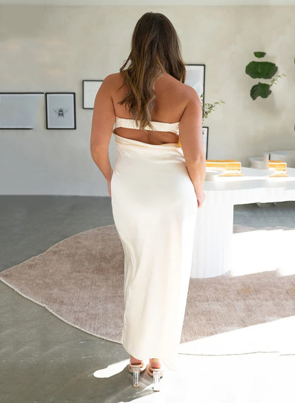 Strapless Sleeveless Ankle-Length Charmeuse Graduation Dress