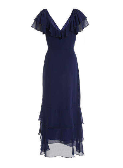 V-neck Short Sleeves Chiffon Graduation Dress With Ruffle