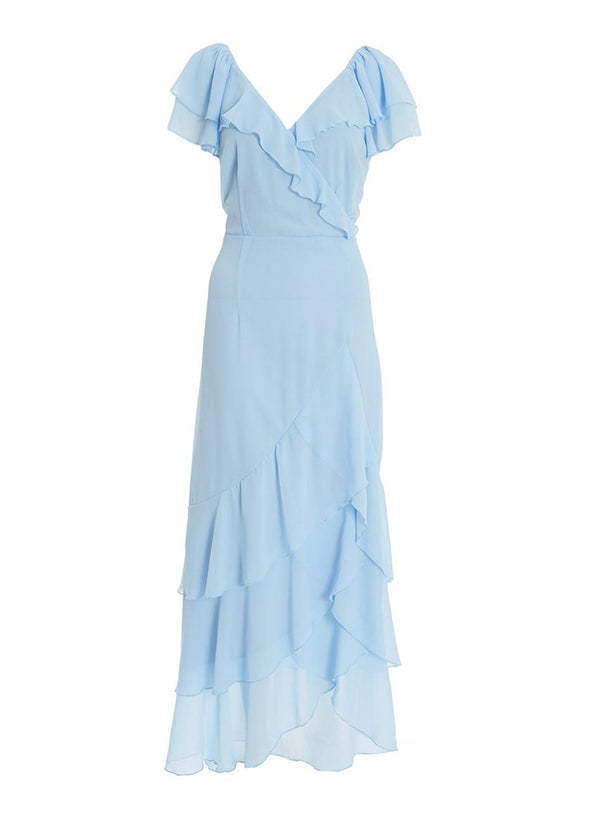 V-neck Short Sleeves Chiffon Graduation Dress With Ruffle