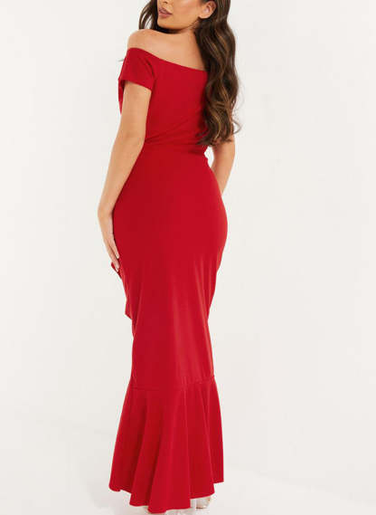 Off-the-Shoulder Chiffon Graduation Dress With Ruffle - Sheath/Column
