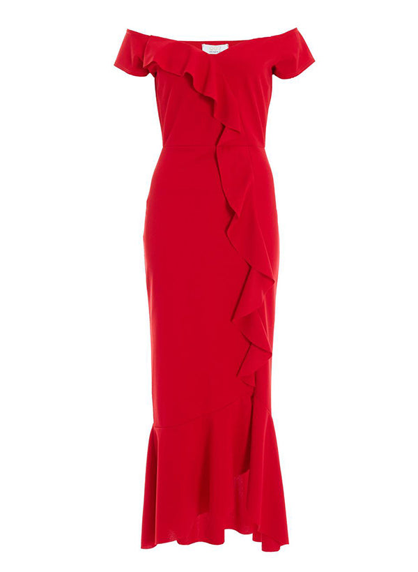 Off-the-Shoulder Chiffon Graduation Dress With Ruffle - Sheath/Column