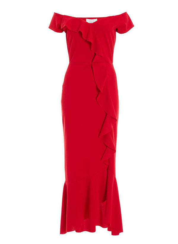 Off-the-Shoulder Chiffon Graduation Dress With Ruffle - Sheath/Column