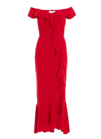 Off-the-Shoulder Chiffon Graduation Dress With Ruffle - Sheath/Column