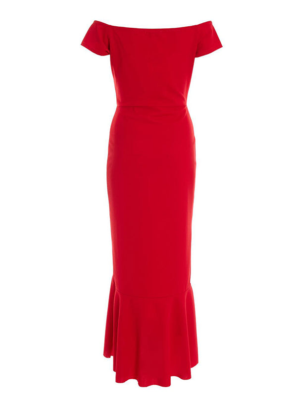 Off-the-Shoulder Chiffon Graduation Dress With Ruffle - Sheath/Column