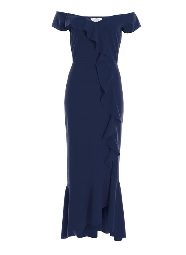 Off-the-Shoulder Chiffon Graduation Dress With Ruffle - Sheath/Column