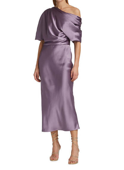 One-Shoulder Sleeveless Tea-Length Satin Graduation Dress