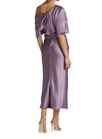 One-Shoulder Sleeveless Tea-Length Satin Graduation Dress