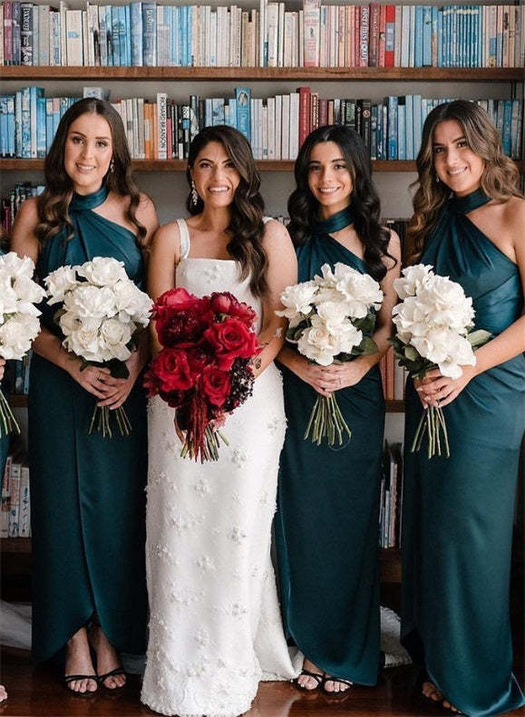 High Neck Satin Graduation Dress