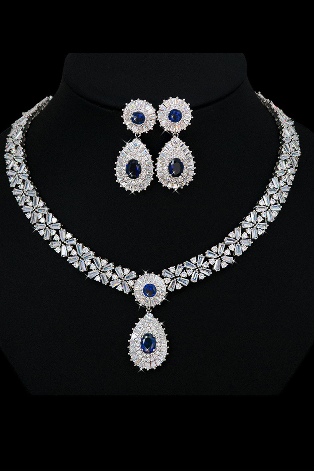 Jewelry Set with Royal Blue Crystal Necklace and Earrings