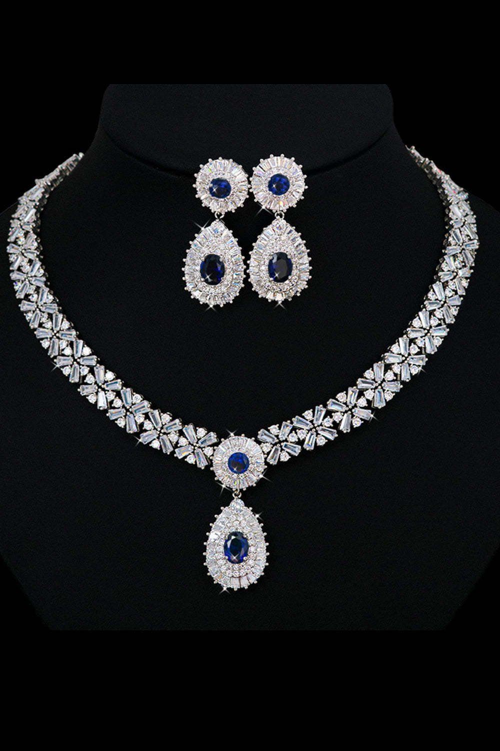 Jewelry Set with Royal Blue Crystal Necklace and Earrings