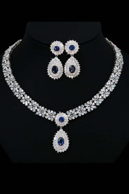 Jewelry Set with Royal Blue Crystal Necklace and Earrings