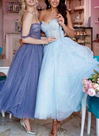 Ankle-Length A-Line Sparkly Graduation Dress