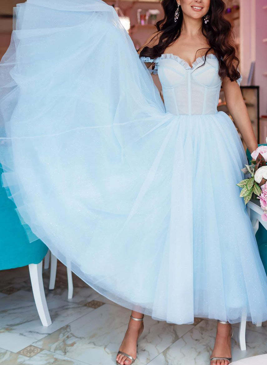 Ankle-Length A-Line Sparkly Graduation Dress