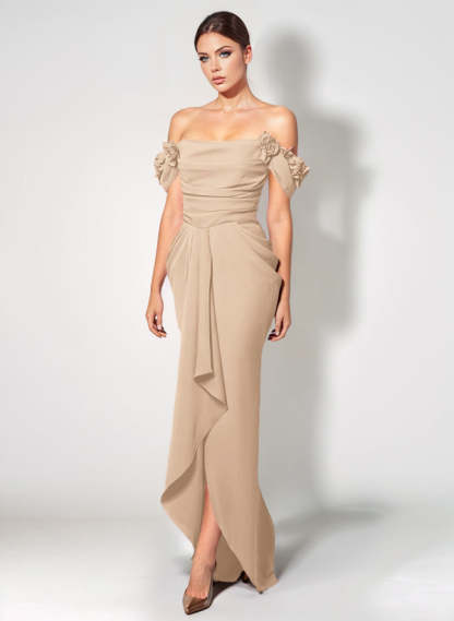 Off-The-Shoulder Elastic Satin Graduation Dress With Ruffle Trumpet/Mermaid