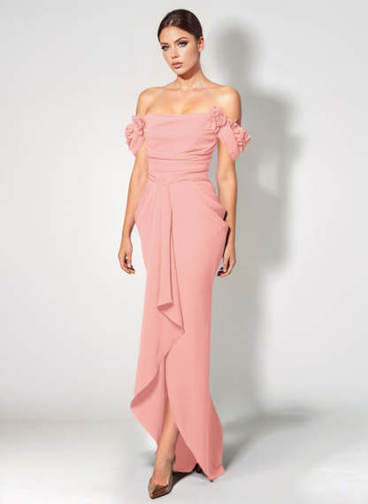 Off-The-Shoulder Elastic Satin Graduation Dress With Ruffle Trumpet/Mermaid