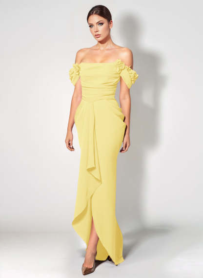 Off-The-Shoulder Elastic Satin Graduation Dress With Ruffle Trumpet/Mermaid