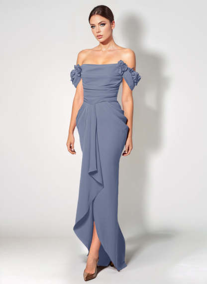 Off-The-Shoulder Elastic Satin Graduation Dress With Ruffle Trumpet/Mermaid