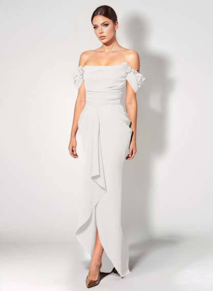 Off-The-Shoulder Elastic Satin Graduation Dress With Ruffle Trumpet/Mermaid