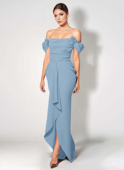 Off-The-Shoulder Elastic Satin Graduation Dress With Ruffle Trumpet/Mermaid