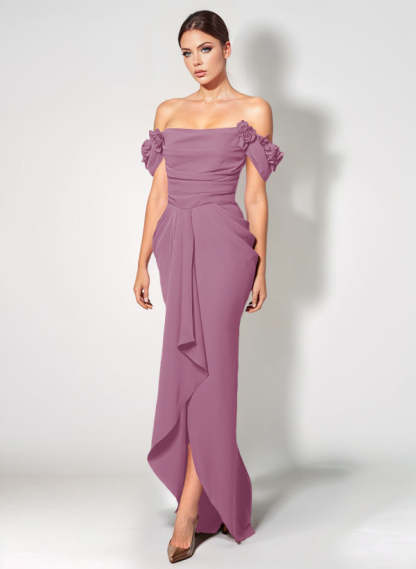 Off-The-Shoulder Elastic Satin Graduation Dress With Ruffle Trumpet/Mermaid