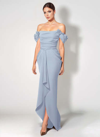 Off-The-Shoulder Elastic Satin Graduation Dress With Ruffle Trumpet/Mermaid