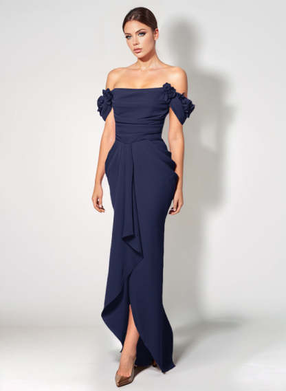 Off-The-Shoulder Elastic Satin Graduation Dress With Ruffle Trumpet/Mermaid