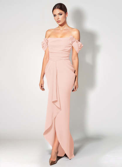 Off-The-Shoulder Elastic Satin Graduation Dress With Ruffle Trumpet/Mermaid