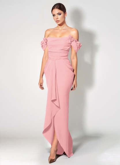 Off-The-Shoulder Elastic Satin Graduation Dress With Ruffle Trumpet/Mermaid