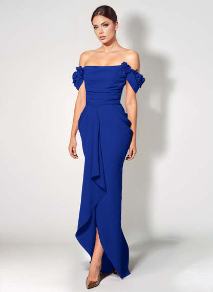 Off-The-Shoulder Elastic Satin Graduation Dress With Ruffle Trumpet/Mermaid