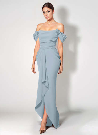 Off-The-Shoulder Elastic Satin Graduation Dress With Ruffle Trumpet/Mermaid