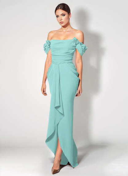 Off-The-Shoulder Elastic Satin Graduation Dress With Ruffle Trumpet/Mermaid