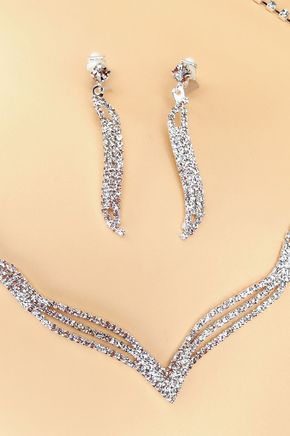 Jewelry Set with Silver Crystal Necklace and Earrings