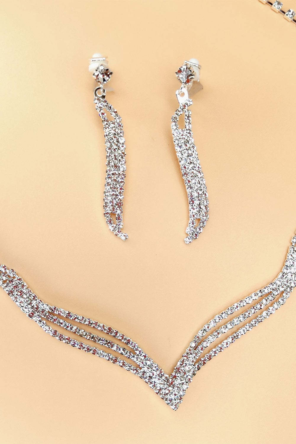 Jewelry Set with Silver Crystal Necklace and Earrings