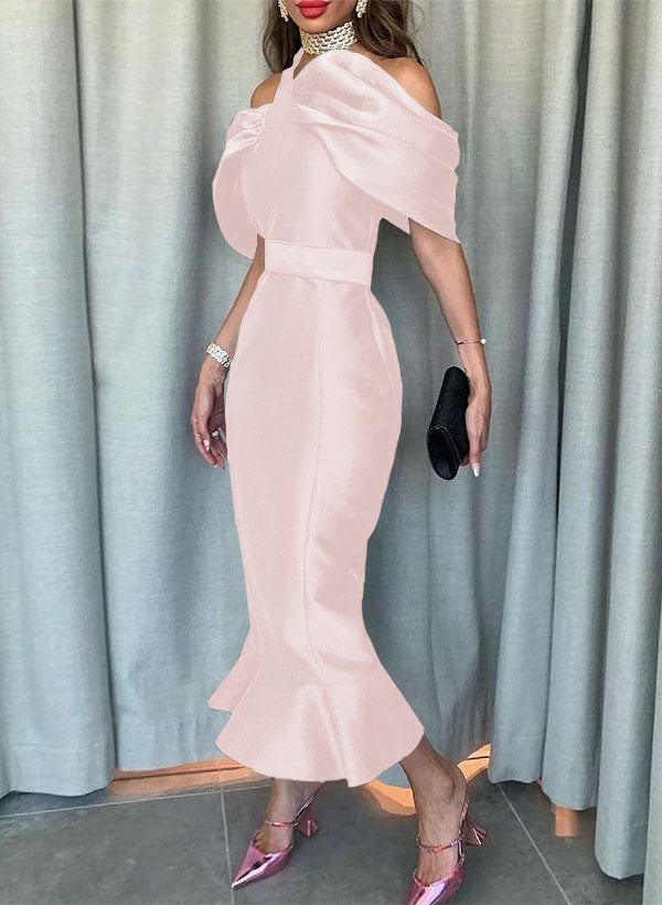 Sleeveless Ankle-Length Satin Graduation Dress in Trumpet/Mermaid Style