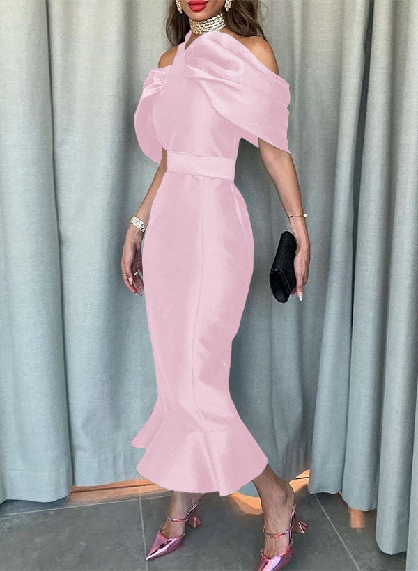 Sleeveless Ankle-Length Satin Graduation Dress in Trumpet/Mermaid Style