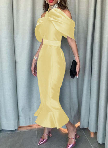 Sleeveless Ankle-Length Satin Graduation Dress in Trumpet/Mermaid Style