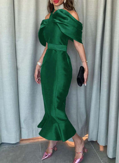 Sleeveless Ankle-Length Satin Graduation Dress in Trumpet/Mermaid Style