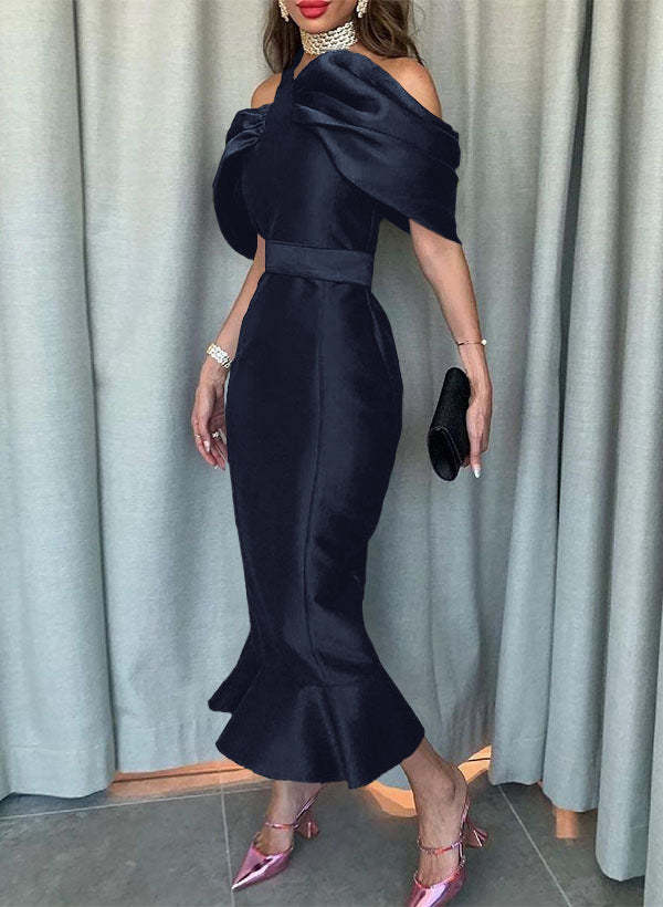 Sleeveless Ankle-Length Satin Graduation Dress in Trumpet/Mermaid Style