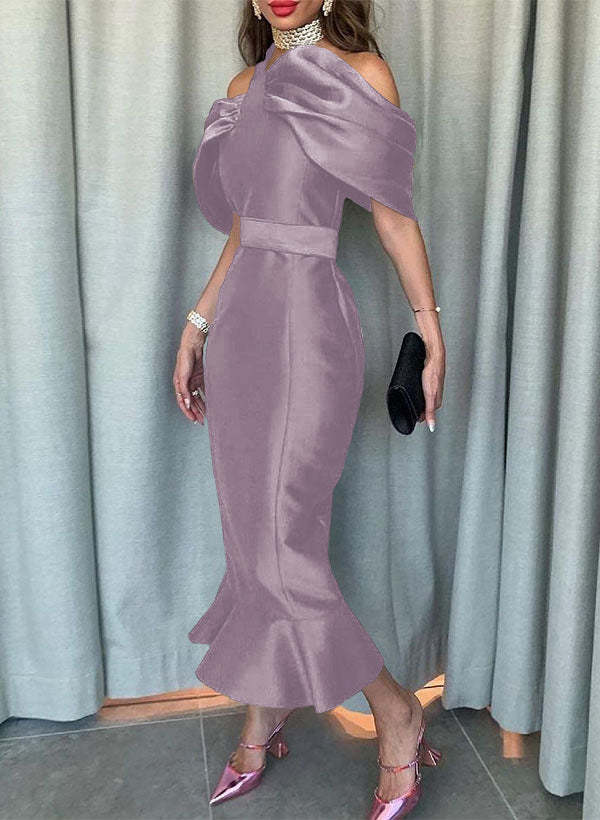 Sleeveless Ankle-Length Satin Graduation Dress in Trumpet/Mermaid Style