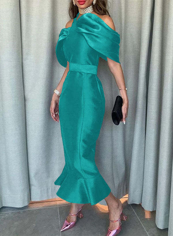 Sleeveless Ankle-Length Satin Graduation Dress in Trumpet/Mermaid Style