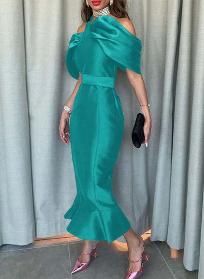 Sleeveless Ankle-Length Satin Graduation Dress in Trumpet/Mermaid Style