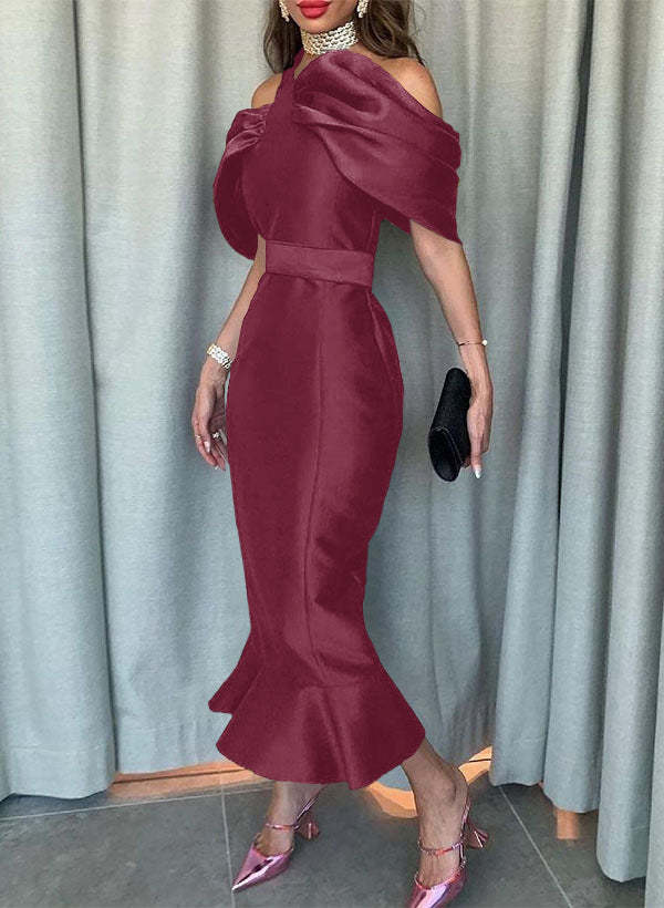 Sleeveless Ankle-Length Satin Graduation Dress in Trumpet/Mermaid Style