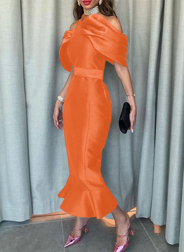 Sleeveless Ankle-Length Satin Graduation Dress in Trumpet/Mermaid Style