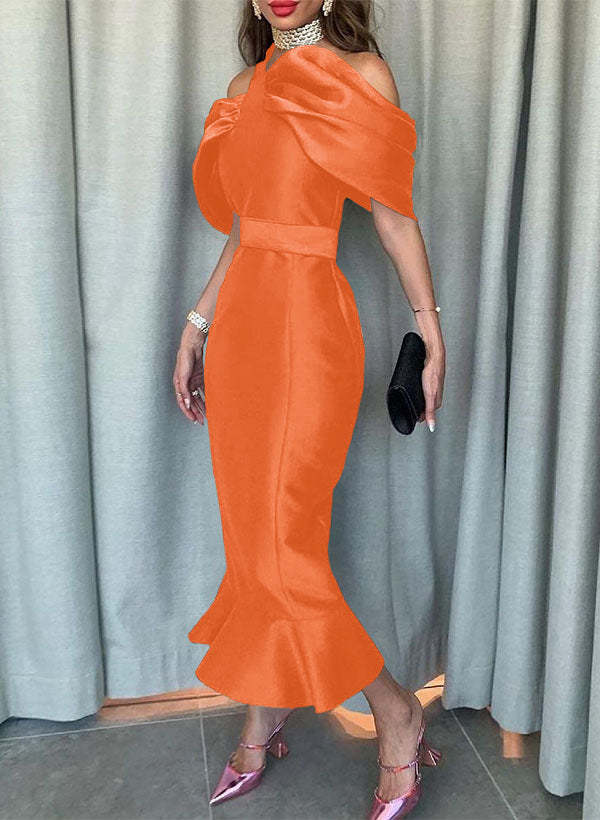 Sleeveless Ankle-Length Satin Graduation Dress in Trumpet/Mermaid Style