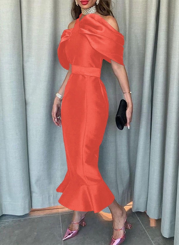 Sleeveless Ankle-Length Satin Graduation Dress in Trumpet/Mermaid Style