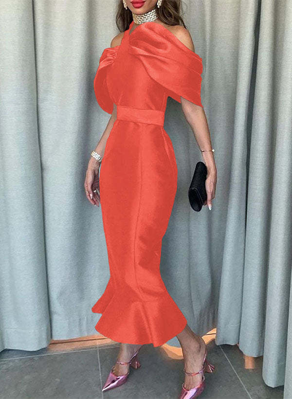 Sleeveless Ankle-Length Satin Graduation Dress in Trumpet/Mermaid Style