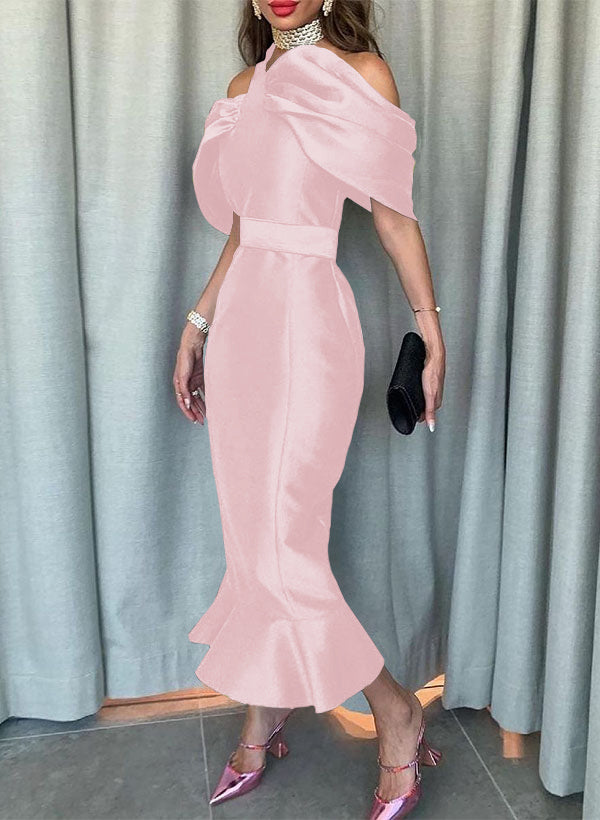 Sleeveless Ankle-Length Satin Graduation Dress in Trumpet/Mermaid Style