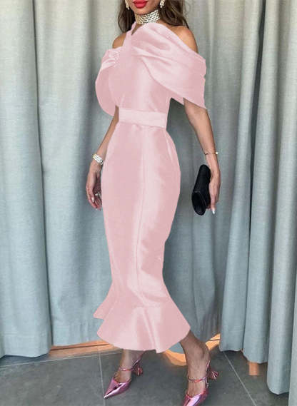 Sleeveless Ankle-Length Satin Graduation Dress in Trumpet/Mermaid Style