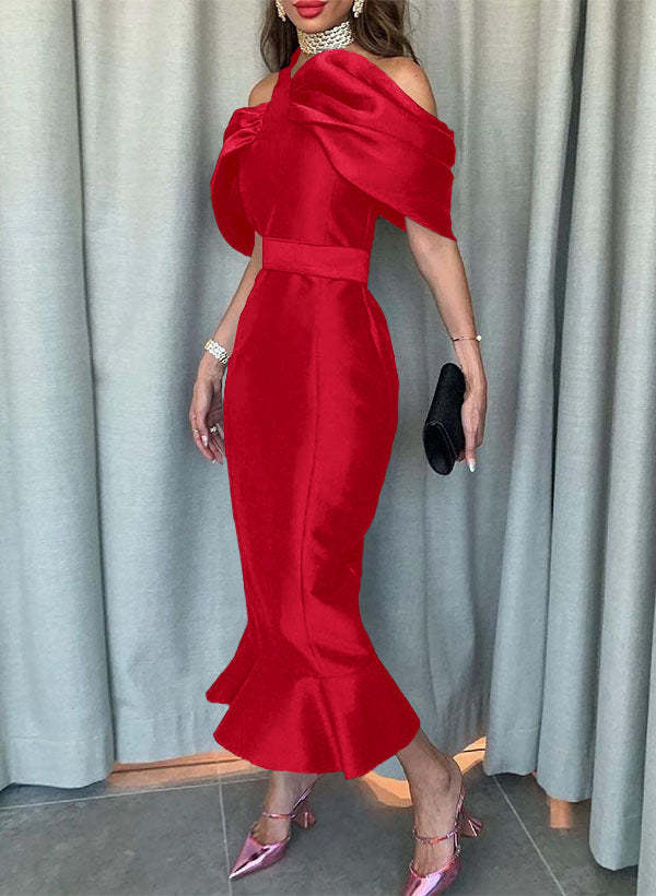 Sleeveless Ankle-Length Satin Graduation Dress in Trumpet/Mermaid Style